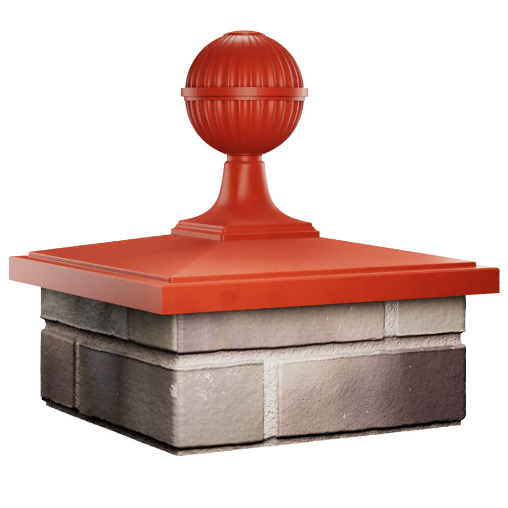 Колпак Zking БонаМоно Красный с шаром на столб 1.5х1.5 кирпича (385х385, 400х400мм) в сборе в Барнауле фото