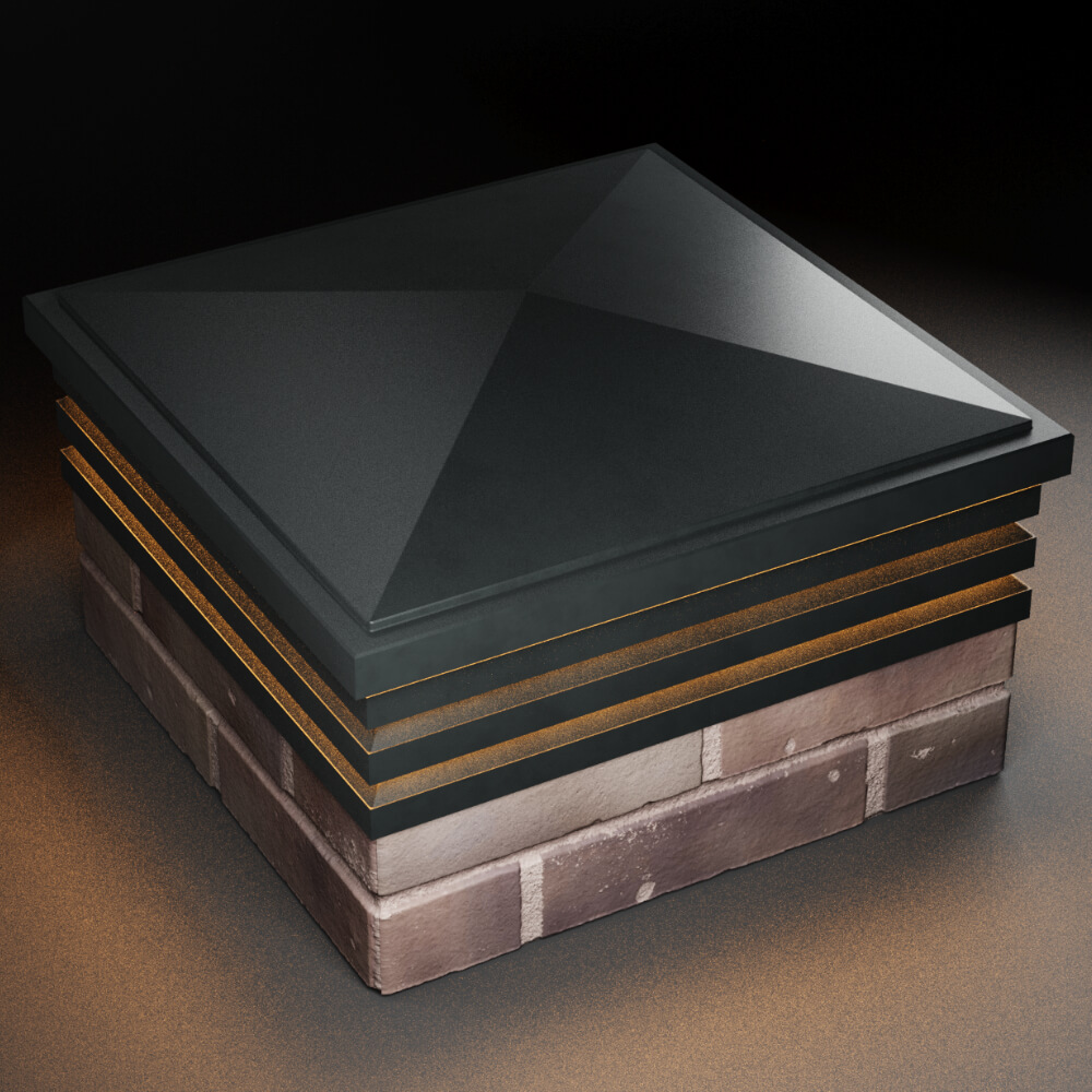 Колпак Zking Бона ХайТек Черный на столб 2х2 кирпича (513х513мм) с подсветкой в Барнауле фото