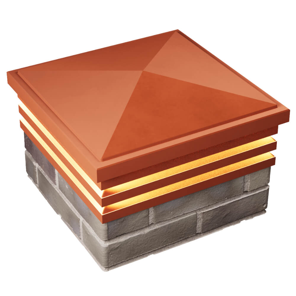 Колпак Zking Бона ХайТек Красный на столб 1.5х1.5 кирпича (385х385мм) с подсветкой в Барнауле фото