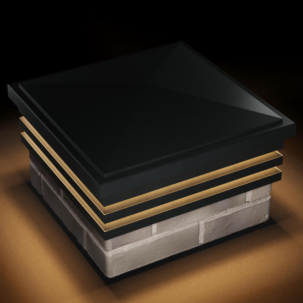 Колпак Zking Бона ХайТек Черный на столб 1.5х1.5 кирпича (385х385мм) с подсветкой в Барнауле фото