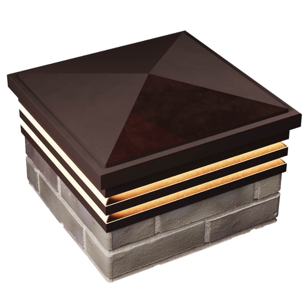 Колпак Zking Бона ХайТек Коричневый на столб 1.5х1.5 кирпича (385х385мм) с подсветкой в Барнауле фото