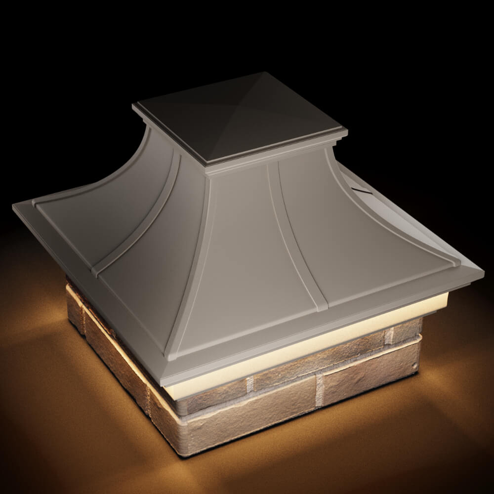 Колпак Zking Монблан Премиум Бежевый на столб 1.5х1.5 кирпича (385х385мм) с подсветкой в Барнауле фото