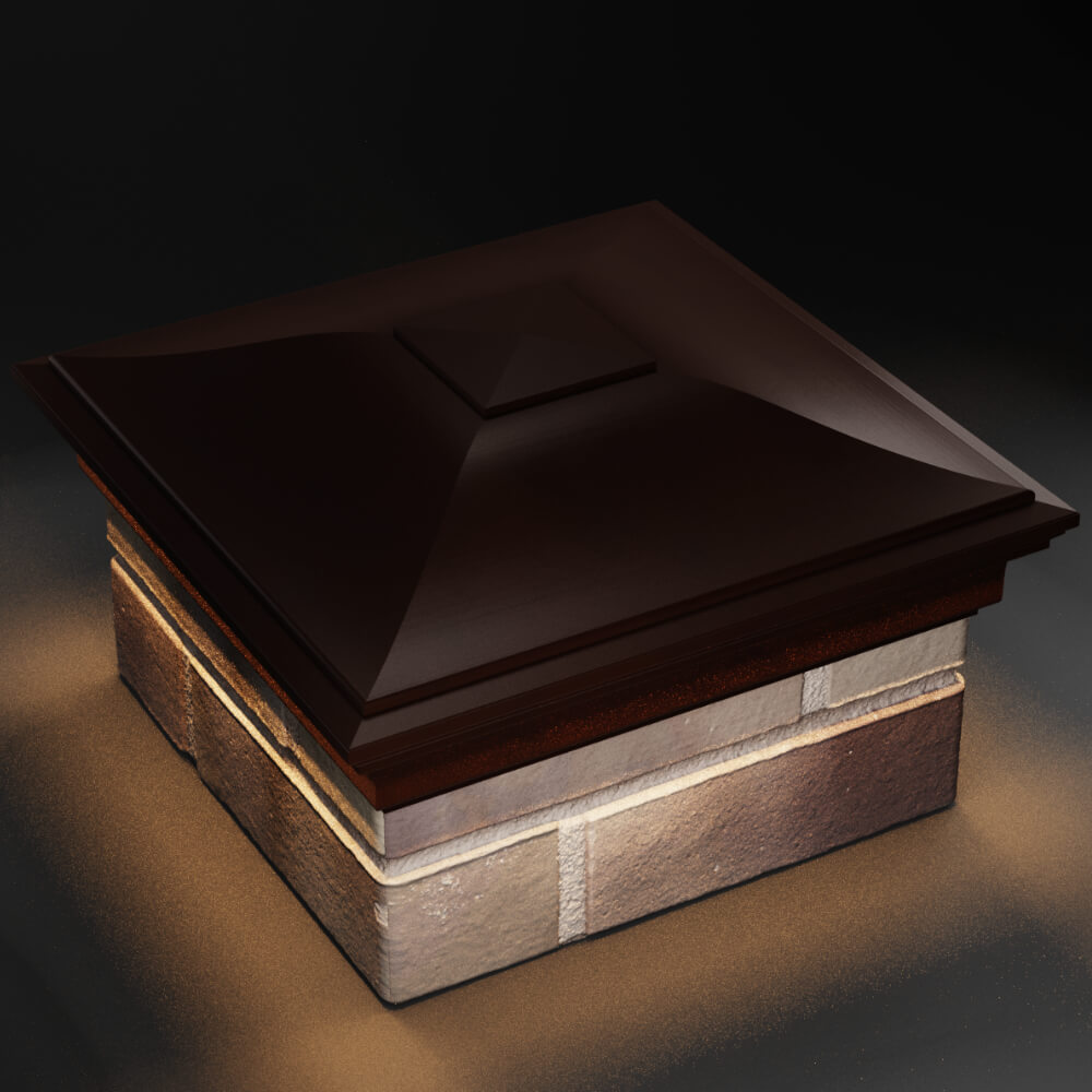 Колпак Zking Монблан Коричневый на столб 1.5х1.5 кирпича (385х385мм) с подсветкой в Барнауле фото