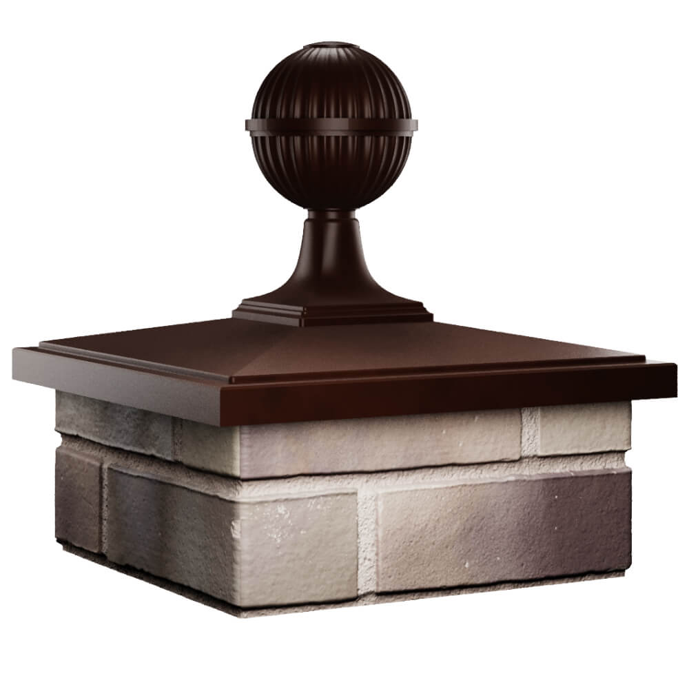 Колпак Zking БонаМоно Коричневый с шаром на столб 1.5х1.5 кирпича (385х385, 400х400мм) в сборе в Барнауле фото