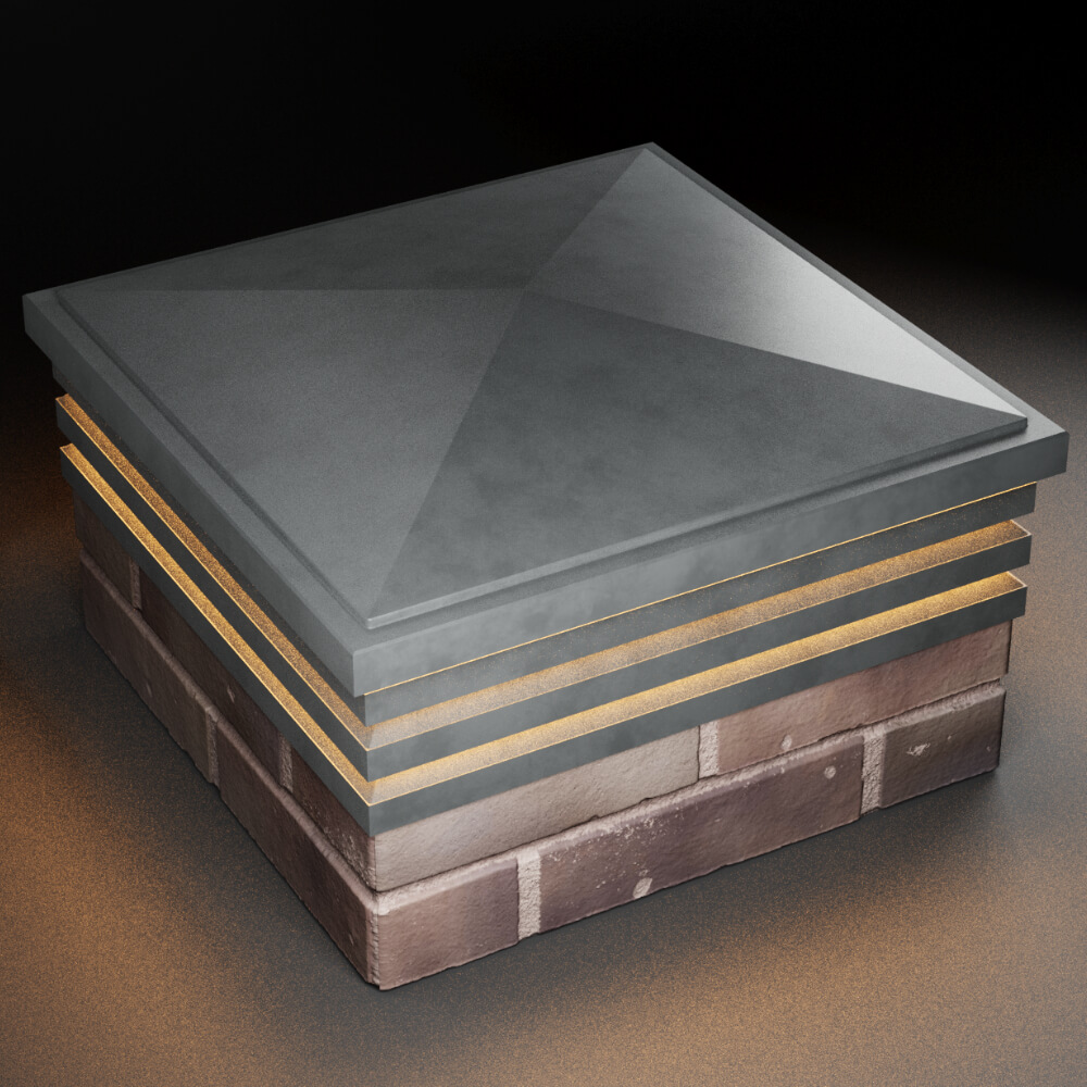 Колпак Zking Бона ХайТек Серый на столб 2х2 кирпича (513х513мм) с подсветкой в Барнауле фото