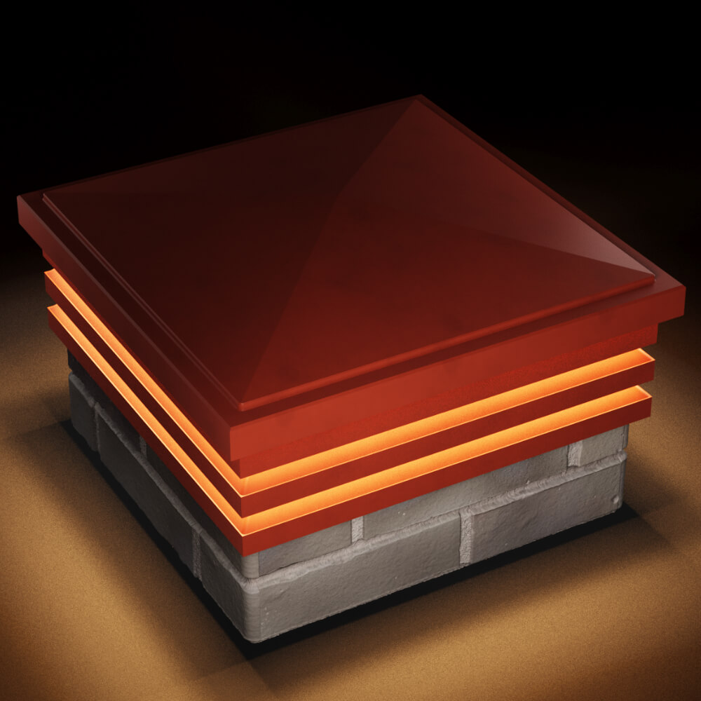 Колпак Zking Бона ХайТек Красный на столб 1.5х1.5 кирпича (385х385мм) с подсветкой в Барнауле фото