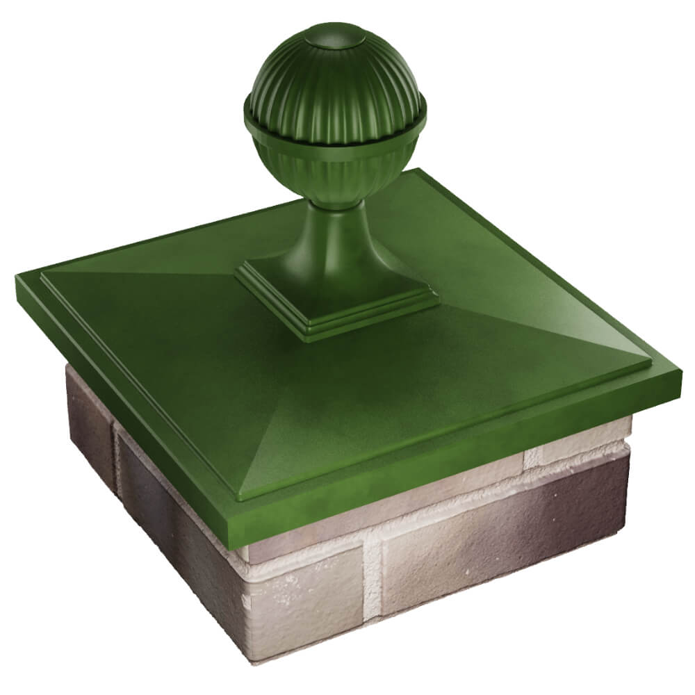 Колпак Zking БонаМоно Зеленый с шаром на столб 1.5х1.5 кирпича (385х385, 400х400мм) в сборе в Барнауле фото