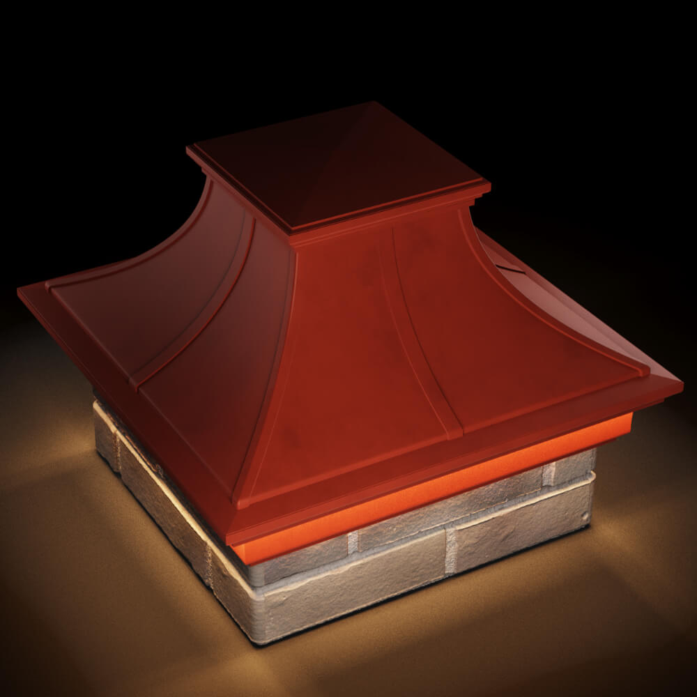 Колпак Zking Монблан Премиум Красный на столб 1.5х1.5 кирпича (385х385мм) с подсветкой в Барнауле фото