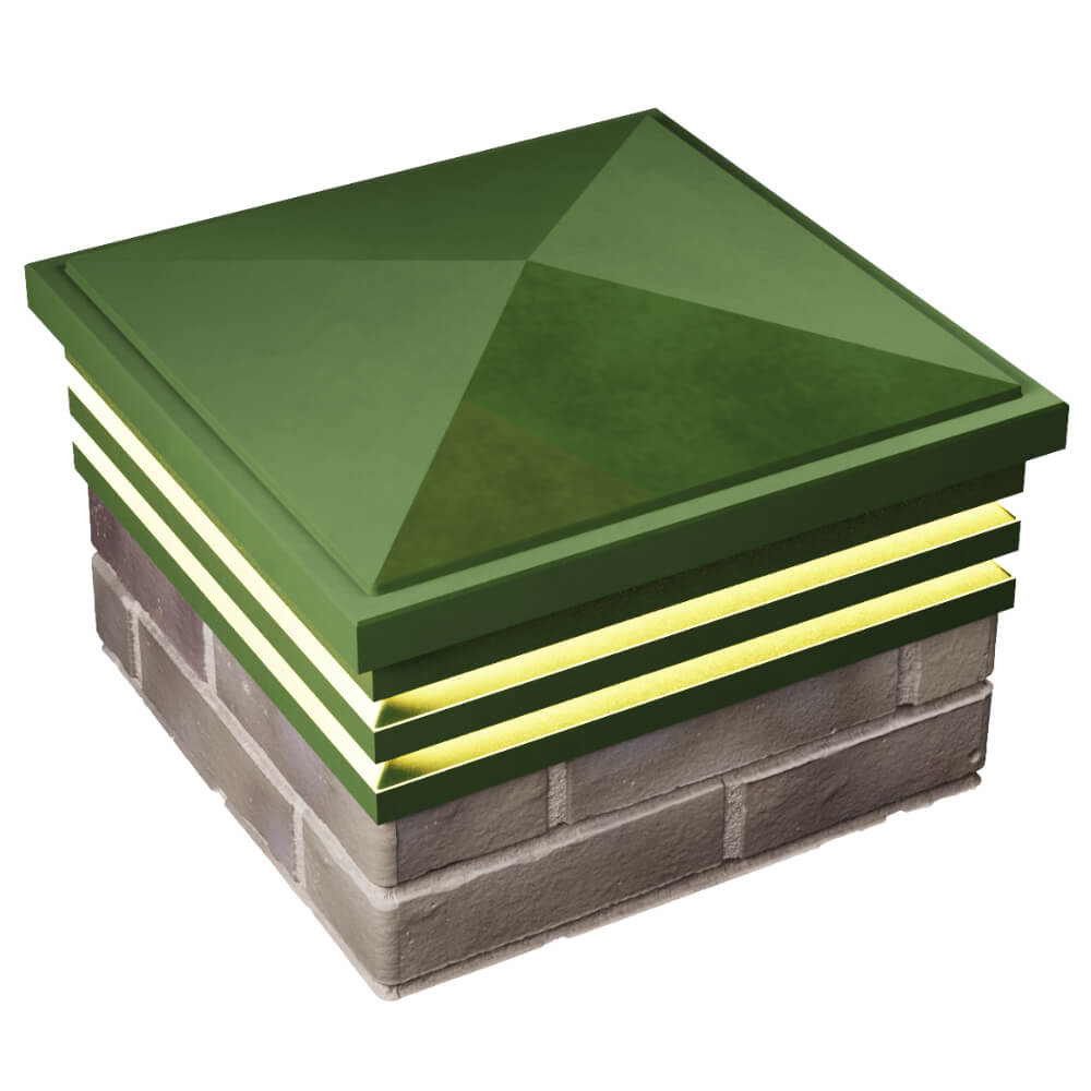 Колпак Zking Бона ХайТек Зеленый на столб 1.5х1.5 кирпича (385х385мм) с подсветкой в Барнауле фото