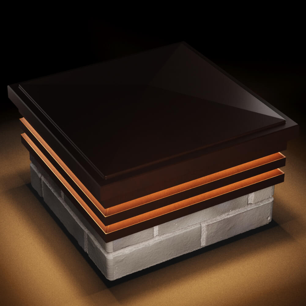 Колпак Zking Бона ХайТек Коричневый на столб 1.5х1.5 кирпича (385х385мм) с подсветкой в Барнауле фото