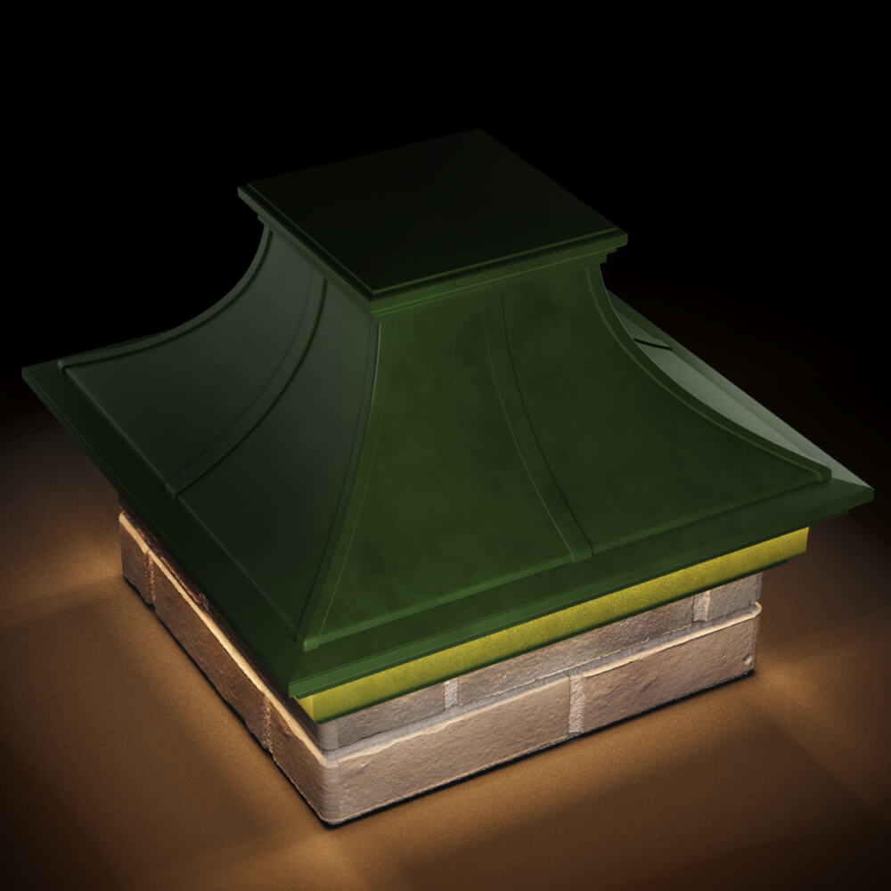 Колпак Zking Монблан Премиум Зеленый на столб 1.5х1.5 кирпича (385х385мм) с подсветкой в Барнауле фото