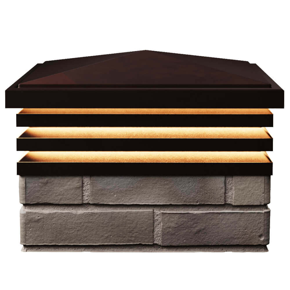 Колпак Zking Бона ХайТек Коричневый на столб 1.5х1.5 кирпича (385х385мм) с подсветкой в Барнауле фото